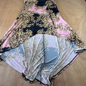 Womens VENUS Skirt L Pink Black Baroque Leopard High Low